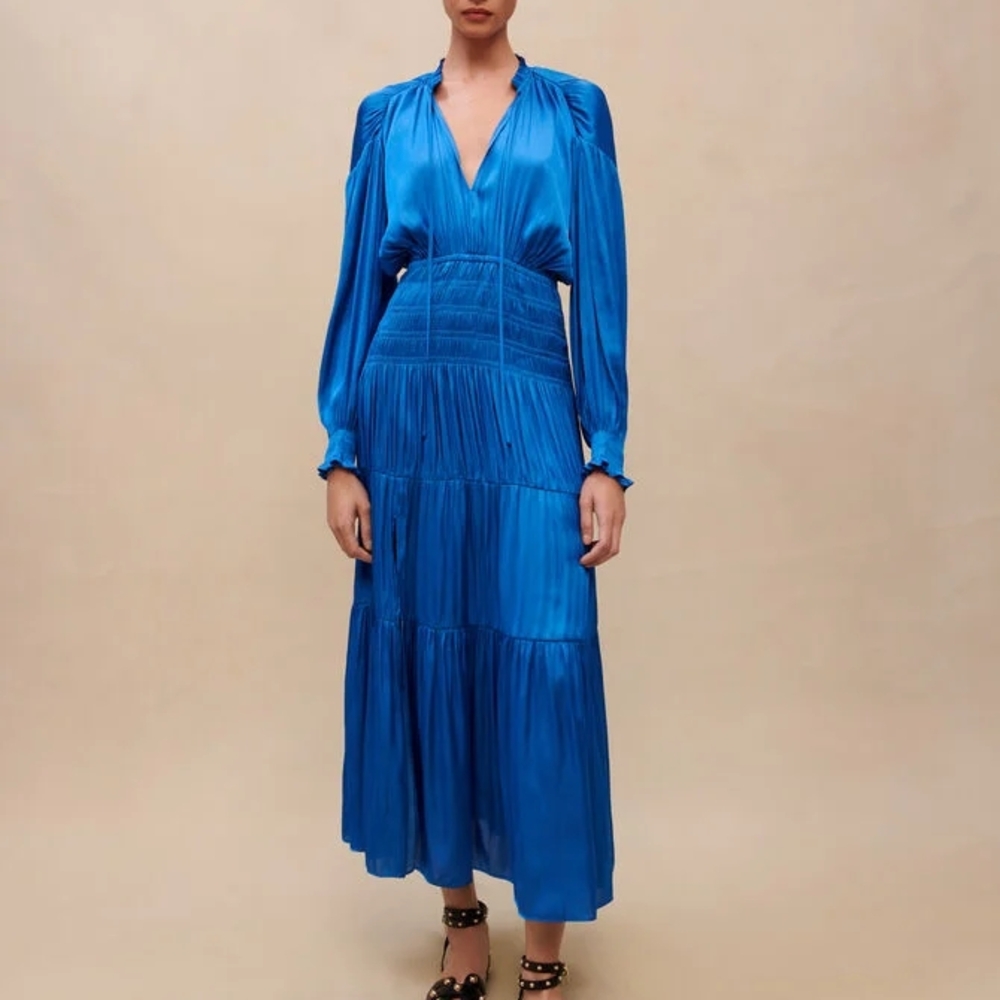 Maje Long Satiny Royal Blue Maxi Dress